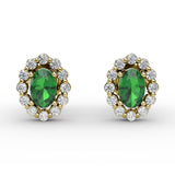 Halo Emerald and Diamond Stud Earrings 