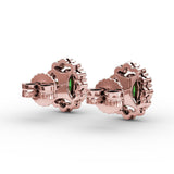 Halo Emerald and Diamond Stud Earrings 