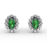 Halo Emerald and Diamond Stud Earrings 