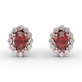 Halo Ruby and Diamond Stud Earrings 