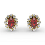 Halo Ruby and Diamond Stud Earrings 