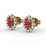Halo Ruby and Diamond Stud Earrings 