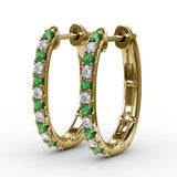 Alternaing Emerald and Diamond Hoop Earrings 
