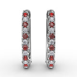 Alternaing Ruby and Diamond Hoop Earrings 