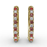 Alternaing Ruby and Diamond Hoop Earrings 