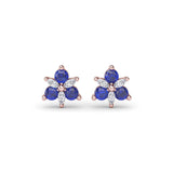 Trio Stud Sapphire and Diamond Earrings