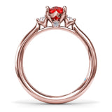 Three Stone Ruby and Diamond Ring