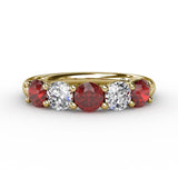 Chunky Ruby and Diamond Shared Prong Anniversary Band
