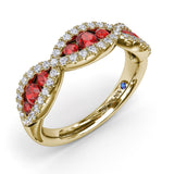 Crossover Ruby and Diamond Wedding Band