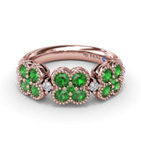Magnolia Milgrain Emerald and Diamond Ring