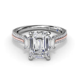 Two-Toned Emerald Cut Diamond Engagement Ring  