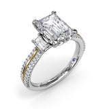 Two-Toned Emerald Cut Diamond Engagement Ring  