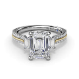Two-Toned Emerald Cut Diamond Engagement Ring  