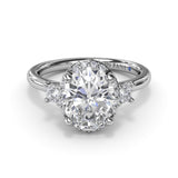 Three Stone Diamond Halo Engagement Ring