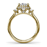 Three Stone Diamond Halo Engagement Ring