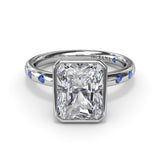 Bezel Set Radiant Diamond and Sapphire Engagement Ring