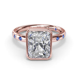 Bezel Set Radiant Diamond and Sapphire Engagement Ring