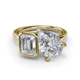 Toi et Moi Emerald Bezel and Pear Engagement Ring