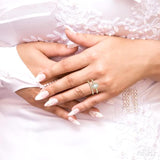 1/2 Ctw Diamond Wedding Set With 3/8 Ct Oval Cut Engagement Ring and 1/10 Ct Wedding Band in 14K Yellow and white gold