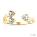 1/2 Ctw Split Triple Heart Diamond Open Fashion Ring in 14K Yellow Gold
