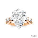 1 1/3 Ctw Pear Shape Oval and Round Cut Diamond Semi-Mount Engagement Ring in 14K Rose and White Gold