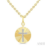 1/10 Ctw Latin Cross Round Cut Diamond Fluted Circle Medallion Pendant With Chain in Yellow Gold Vermeil