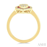 1/4 Ctw Pear Shape 1.25MM & 1.45MM Round Cut Ruby, Baguette and Round Cut Diamond Precious Fusion Ring in 14K Yellow Gold