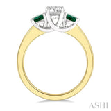3.50 MM Round Shape Emerald and 3/8 Ctw Past Present and Future Round Cut Diamond Precious Ring in 14K Yellow and White Gold