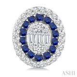 1/3 Ctw Oval Shape 1.35MM Round Cut Sapphire, Baguette and Round Cut Diamond Precious Fusion Fashion Stud Earring in 14K White Gold