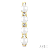 1/4 Ctw 4MM Cultured Pearl and Round Cut Diamond Fashion Hoop Earring in 14K Yellow Gold
