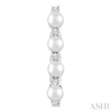 1/4 Ctw 4MM White Pearl and Round Cut Diamond Fashion Hoop Earring in 14K White Gold