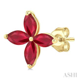 5X2.5MM Floral Marquise Cut Ruby Precious Fashion Stud earrings in 10K Yellow Gold
