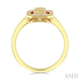 1/4 Ctw Octagonal Shape 1.35MM Round Cut Ruby, Baguette and Round Cut Diamond Precious Fusion Ring in 14K Yellow Gold