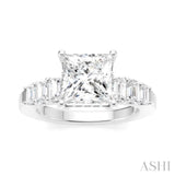 1 Ctw Princess Shape Emerald and Round Cut Diamond Semi-Mount Engagement Ring in 14K White Gold