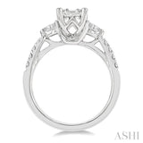 3/4 Ctw Emerald Shape Baguette, Pear and Round Cut Diamond Fusion Engagement Ring in 14K White Gold