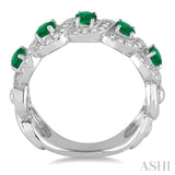 4x3 MM Oval Cut Emerald and 1/2 Ctw Round Cut Diamond Precious Band in 14K White Gold