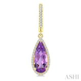 14X6 MM Pear Shape Amethyst and 1/3 Ctw Round Cut Diamond Semi-Precious Earrings in 14K Yellow Gold