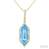 16X6 MM Hexagon Shape Blue Topaz and 1/5 Ctw Round Cut Diamond Semi-Precious Pendant With Chain in 10K Yellow Gold