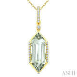 16X6 MM Hexagon Shape Green Amethyst and 1/10 Ctw Round Cut Diamond Semi-Precious Pendant With Chain in 10K Yellow Gold