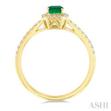 6x4 MM Emerald and 1/4 Ctw Emerald Shape Round Cut Diamond Halo Precious Ring in 14K Yellow Gold