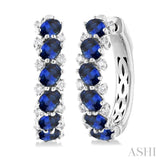 4X3 MM Oval Cut Sapphire and 1/4 Ctw Round Cut Diamond Precious Hoop Earring in 14K White Gold