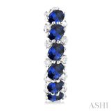 4X3 MM Oval Cut Sapphire and 1/4 Ctw Round Cut Diamond Precious Hoop Earring in 14K White Gold