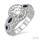 3.8x1.8 MM & 4.1x2.1 MM Marquise Cut Sapphire and 1/2 Ctw Round Cut Diamond Semi-Mount Engagement Ring in 14K White Gold