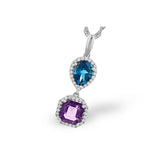 14KT Gold Amethyst & Blue Topaz Necklace