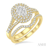 7/8 Ctw Lovebright Round Cut Diamond Wedding Set With 3/4 Ctw Oval Shape Engagement Ring and 1/6 Ctw Wedding Band in 14K Yellow and White Gold