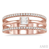 1/3 Ctw Three Row Layered Baguette & Round Diamond Fashion Ring in 14K Rose Gold