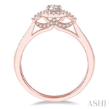 3/8 Ctw Round Center Heart Link Diamond Ladies Engagement Ring with 1/5 Ct Round Cut Center Stone in 14K Rose Gold