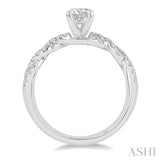 7/8 Ctw Twisted Shank Diamond Engagement Ring With 1/2 Ct Round Cut Center Stone in 14K White Gold