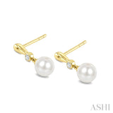6 MM White Cultured Pearl and 1/20 Ctw Round Cut Diamond Earrings in 10K Yellow Gold