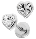Sterling Silver Heart April Cubic Zirconia Earring with Safety Backs